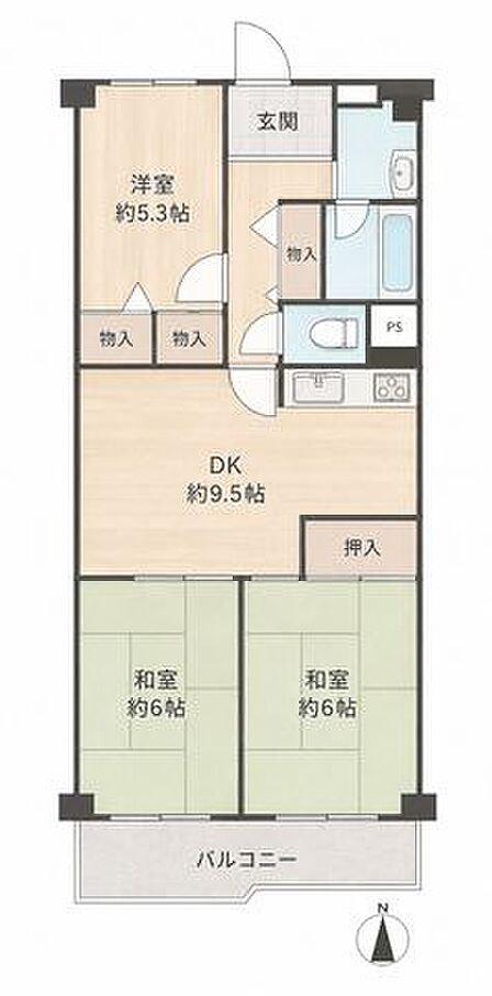専有面積63.28m2、3DK、11階、南向きバルコニー