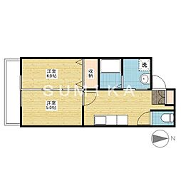 JR宇野線 大元駅 徒歩19分の賃貸マンション 3階2Kの間取り