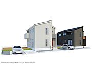 【外観完成予想図】洗練されたモダンなデザインが魅力の全2棟。カースペースは並列2台駐車可能です。詳細はお気軽にお問い合わせください！
