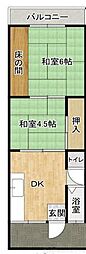 共立マンション1号 2DKの間取図画像