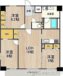 グランルクレ新大阪 3LDKの間取図画像