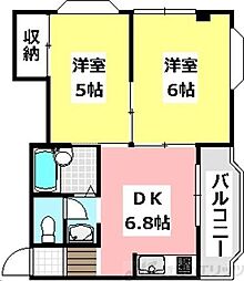 ヴァイセス・シュロス南茨木 2DKの間取図画像