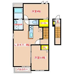 エスポワール2 2LDKの間取図画像
