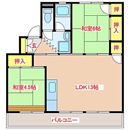 フォレストタウン川内1号棟 2LDKの間取図画像