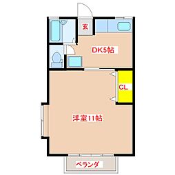 セルリアンブルー 1DKの間取図画像