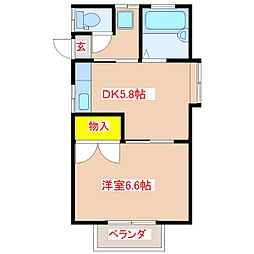 ラ・グランブルーB棟 1DKの間取図画像