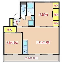 ビレッジハウス八風1号棟 2LDKの間取図画像