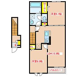 さくらヒルズ A 2LDKの間取図画像