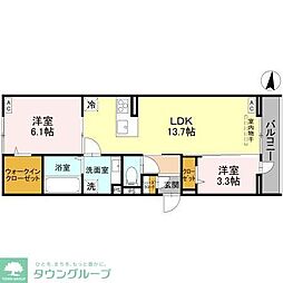 越谷市南越谷3丁目アパート 2LDKの間取図画像
