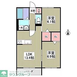 グラントレ宮城 2DKの間取図画像