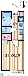 カーサアオイA 1Kの間取図画像
