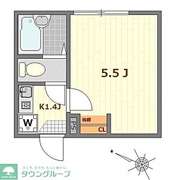 セシリア扇大橋 1Kの間取図画像