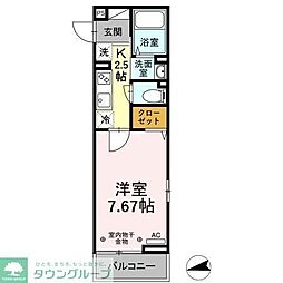 エクセリア南花畑II 2階1Kの間取り