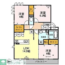 ロイジェントパークス　レイクタウンIII　Ｌ棟 2階3LDKの間取り