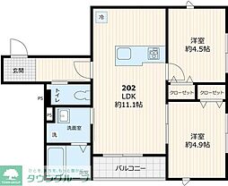 仮称デルソル千住II 2階1LDKの間取り