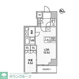 コンフォリア・リヴ千住 11階1LDKの間取り