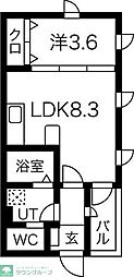 名鉄常滑線 道徳駅 徒歩2分の賃貸アパート 2階1LDKの間取り