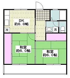 山の畑コーポラス 2DKの間取図画像