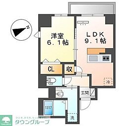 名古屋市営東山線 新栄町駅 徒歩9分の賃貸マンション 2階1LDKの間取り