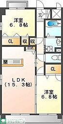 名古屋市営桜通線 野並駅 徒歩15分の賃貸マンション 4階2LDKの間取り