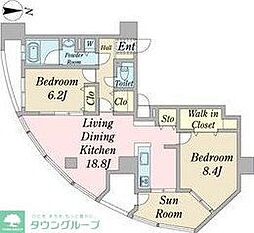 名古屋市営名城線 東別院駅 徒歩6分の賃貸マンション 13階2LDKの間取り
