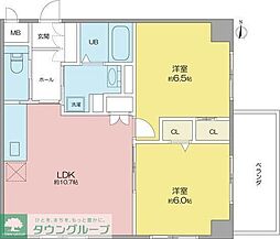 名古屋市営鶴舞線 鶴舞駅 徒歩11分の賃貸マンション 6階2LDKの間取り