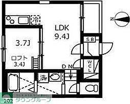 名古屋市営東山線 中村公園駅 徒歩8分の賃貸アパート 2階1LDKの間取り