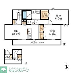 名鉄名古屋本線 新木曽川駅 徒歩4分の賃貸マンション 2階2LDKの間取り