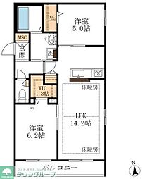 名古屋市営名城線 東別院駅 徒歩6分の賃貸マンション 3階2LDKの間取り