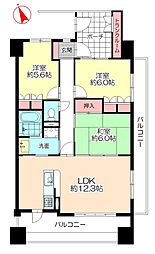 サーパス西城内一番館 3LDKの間取図画像