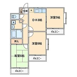サンヒルズ2 3DKの間取図画像