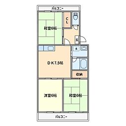 グランドメゾン東船橋 3DKの間取図画像
