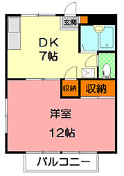 シゲタコテージ共恵 1DKの間取図画像