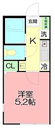 ウィステリア藤沢善行 1Kの間取図画像