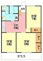 石湘ハイツ 3DKの間取図画像