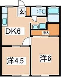 中川ハイツ 2DKの間取図画像