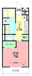 グローリー湘南2 1Kの間取図画像