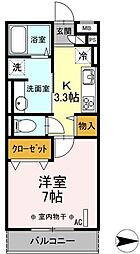 グローリー湘南2 1Kの間取図画像