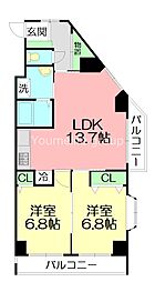 アバンサール湘南 2LDKの間取図画像