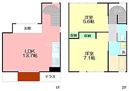 鵠ノ杜舎椚棟 2LDKの間取図画像