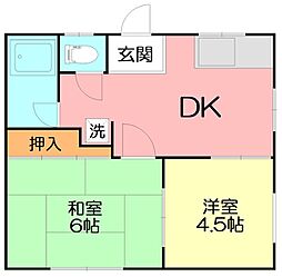 箱山ハイツA 2DKの間取図画像
