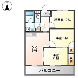 グリーンヒルズ香川 3DKの間取図画像