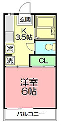 ビーバレーM2 1Kの間取図画像