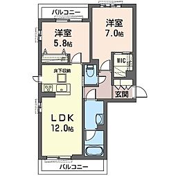 シエル 2LDKの間取図画像