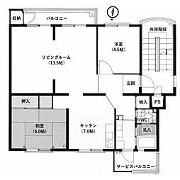 鎌倉グリーンハイツA-6棟 2LDKの間取図画像