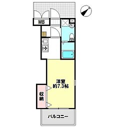 シェルコート 1Kの間取図画像