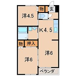 コーポアカサワ 2LDKの間取図画像