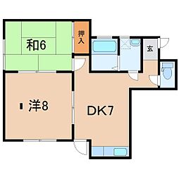 笹木ハイツB 2DKの間取図画像