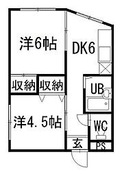 マキシム足原 1LDKの間取図画像