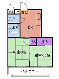 プレアール茶屋町 2DKの間取図画像